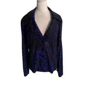 CLARA SUN WOO Women’s Size XL Black & Blue Reflective Sequin Button Light Jacket